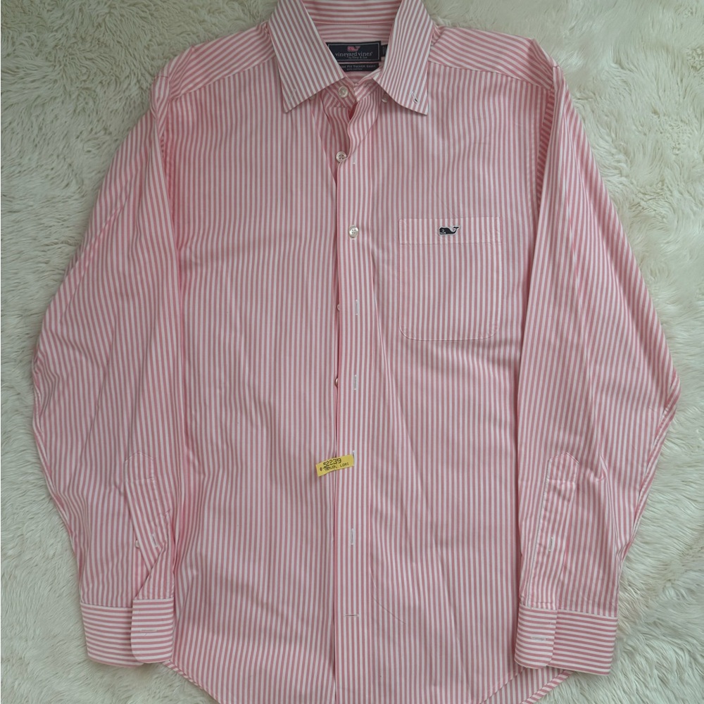 Vineyard Vines Men's Pink and White Striped Shirt